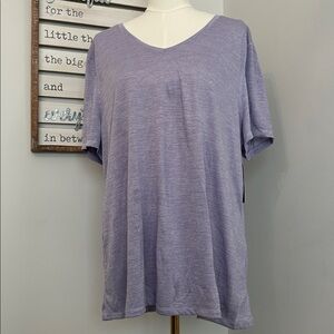 NWT Athletic Works Polyester T-Shirt XXXL (22) Purple Stripe V Neck Short Sleeve